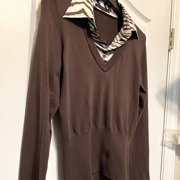 The Limited-Brown V-neck Sweater with built in zebra striped blouse-casual-Md - Picture 3 of 9